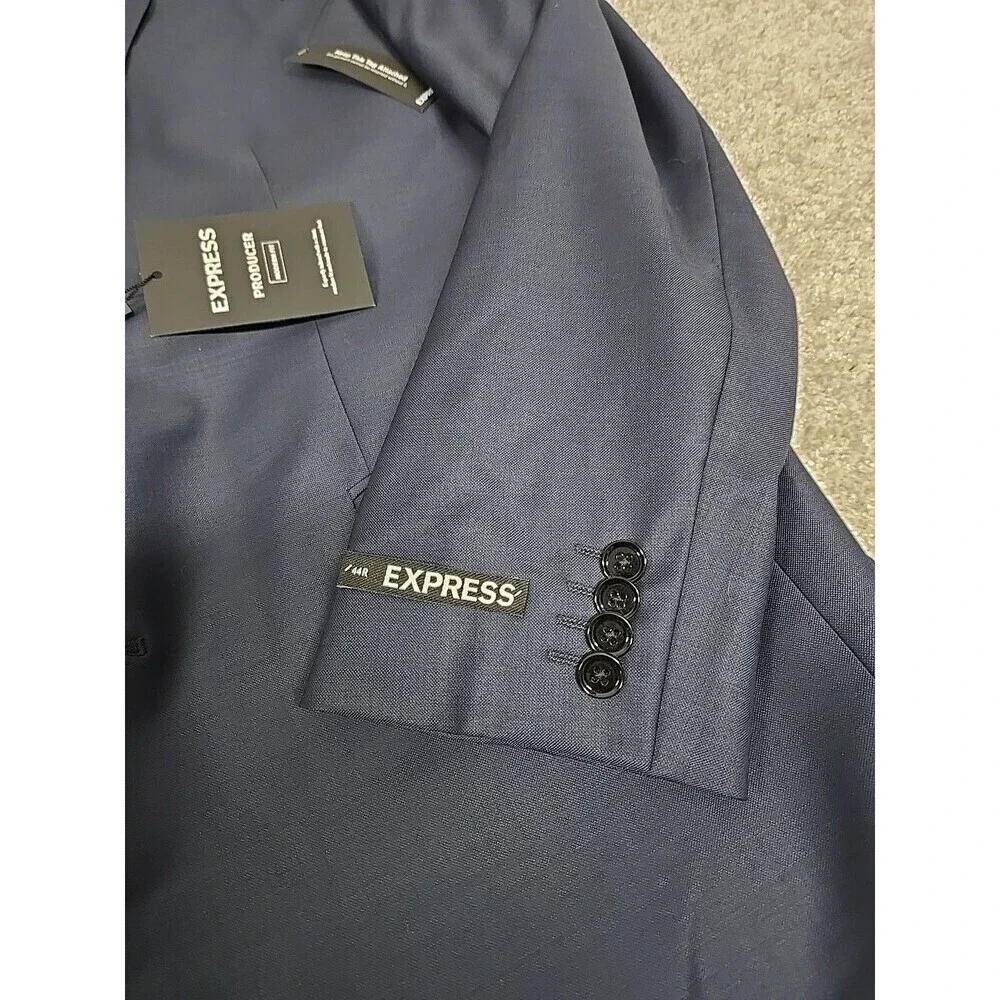 Express Producer Modern Fit Suit Blazer Wool Blend‎ Navy Blue Men's Size 44R NWT